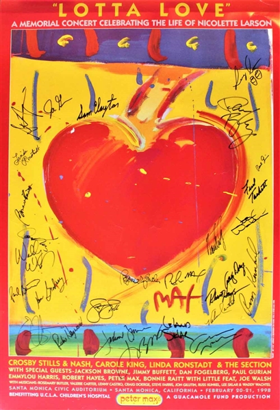 Lotta Love Signed Memorial Concert Poster w/Walsh, Crosby, Raitt, Buffett, etc. (Beckett/BAS Guaranteed)