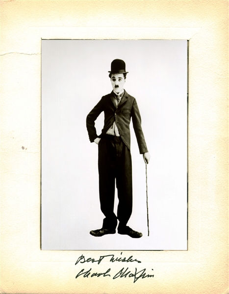 Charlie Chaplin Superbly Signed 4.5" x 5.5" B&W Photograph As The Tramp! (Beckett/BAS)