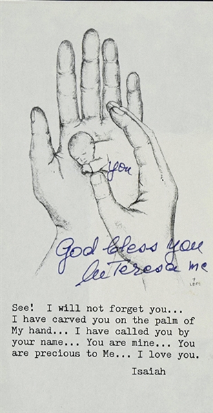 Mother Teresa Signed & Inscribed "You" 4" x 7" Bible Illustration! (Beckett/BAS Guaranteed)