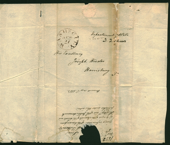 President John Quincy Adams Signed Complete 1823 Free Frank (Beckett/BAS)