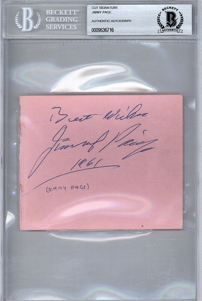 Led Zeppelin: Jimmy Page ULTRA-RARE c. 1961 Signed 4" x 4" Album Page, The Earliest Known To Surface! (Beckett/BAS)