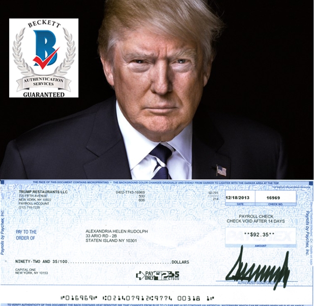 President Donald Trump Rare Signed 2013 Bank Check (Beckett/BAS Guaranteed)