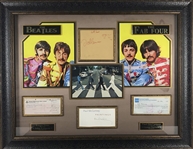 The Beatles Group Signed 36" x 27" Display w/ All Four Members & John Lennon Sketch! (JSA)