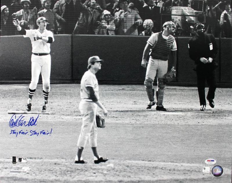 Carlton Fisk Signed 16" x 20" Photo (76 World Series HR) with "Stay Fair" Inscription (PSA/DNA)