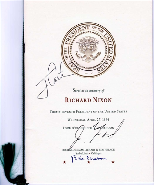 Rare Richard Nixon Funeral Program Signed by Presidents Carter, Ford & Clinton (PSA/DNA & Beckett/BAS Guaranteed)