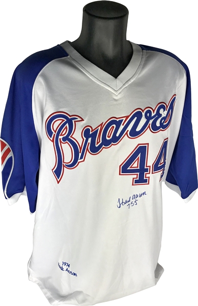 Hank Aaron Signed Cooperstown Collection Braves Jersey w/ "755" Inscription! (Steiner Sports)