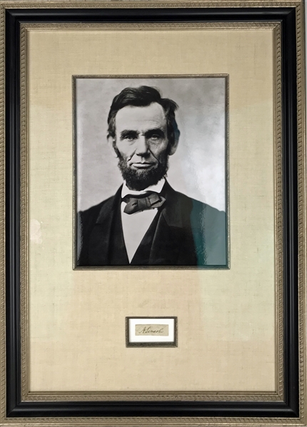 President Abraham Lincoln Near-Mint Signed 1" x 2.75" Cut Signature Framed Display (Beckett/BAS)