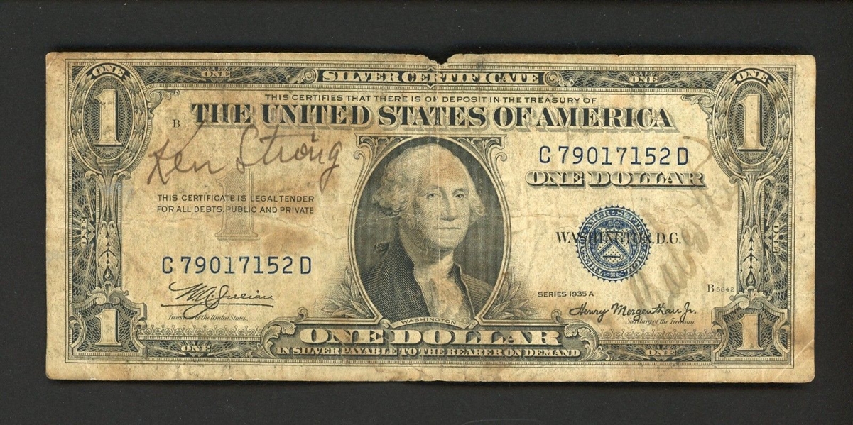 Babe Ruth Rare Signed $1 American Dollar Bill (JSA)