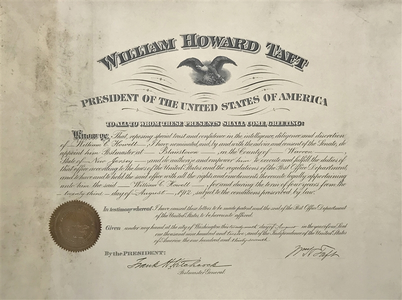 President William Taft Near-Mint Signed 1912 Document (Beckett/BAS)