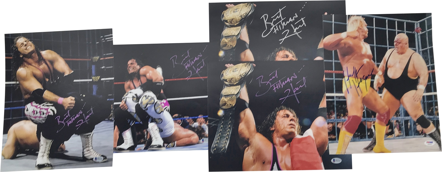 Wrestling Legends: Lot of Five (5) Signed 11" x 14" Photographs w/ Hulk Hogan & Bret Hitman Hull (Beckett & PSA/DNA)