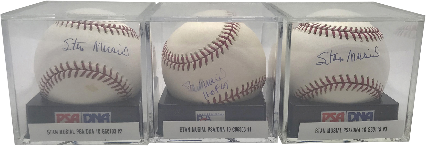 Stan Musial Lot of Three (3) Signed OML Baseballs PSA/DNA GEM MINT 10!