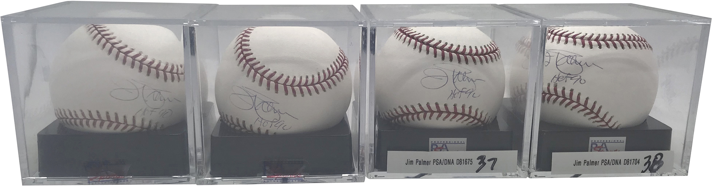 Jim Palmer Lot of Four (4) Signed & Inscribed "HOF 90" OML Baseballs PSA/DNA GEM MINT 10!