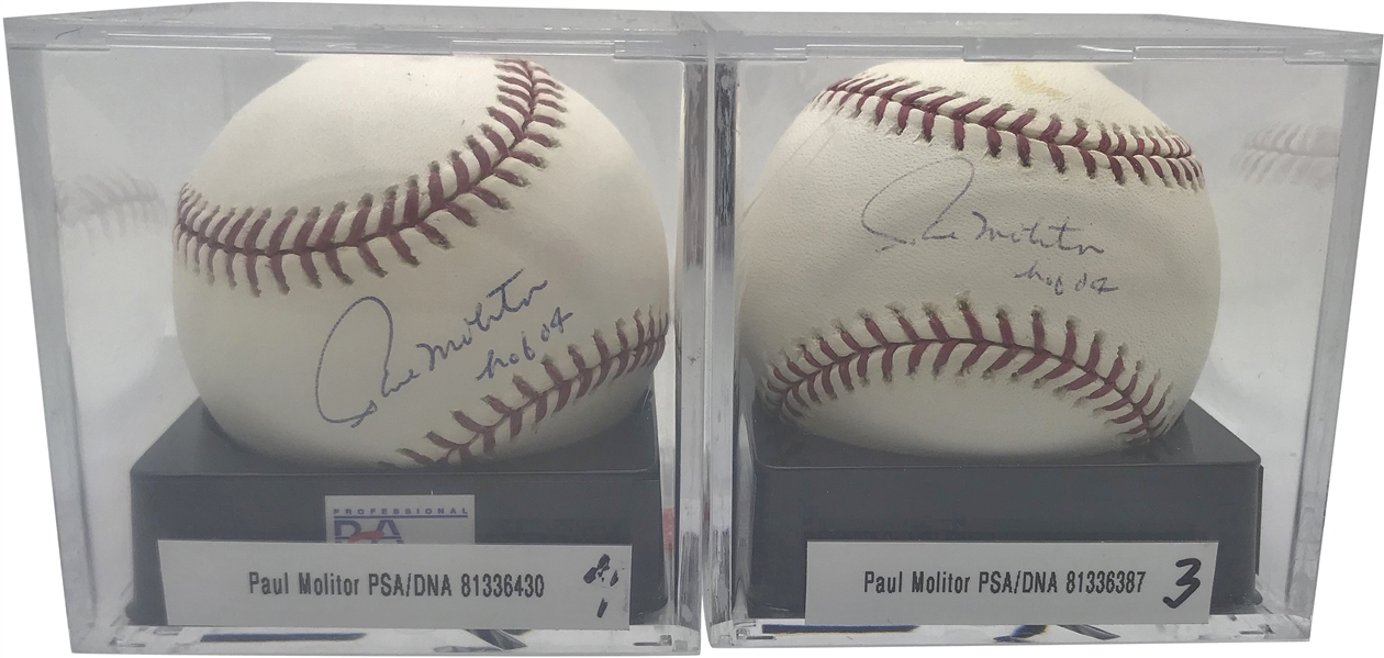 Paul Molitor Lot of Two(2) Signed & Inscribed "HOF 04" OML Baseballs PSA/DNA GEM MINT 10!