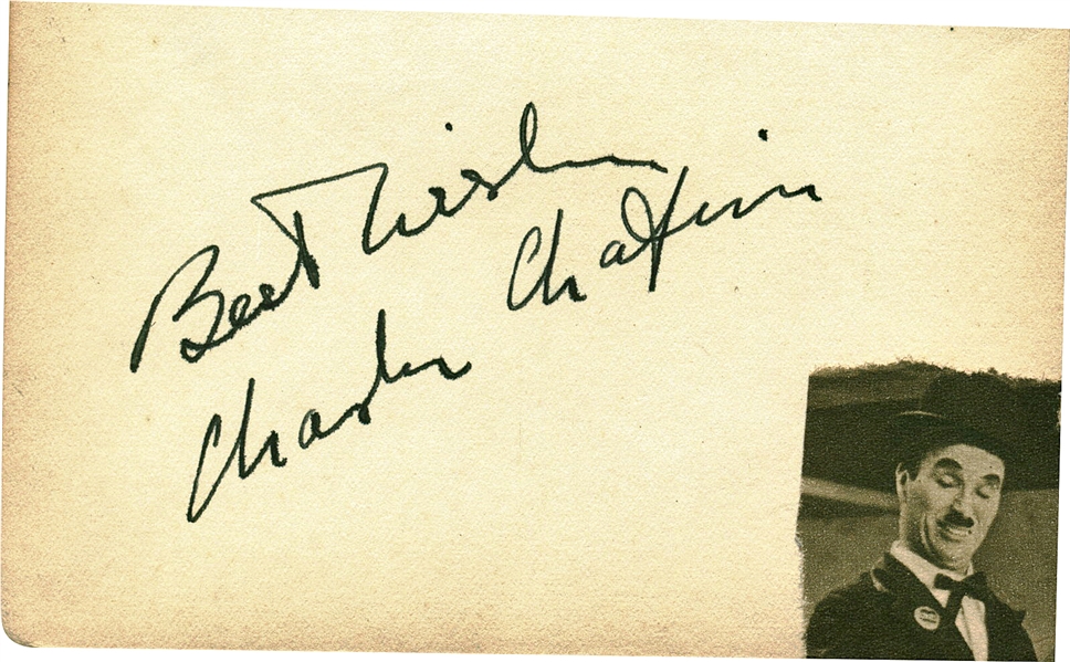 Charlie Chaplin Near-Mint Signed 3.5" x 5" Album Page (Beckett/BAS Guaranteed)