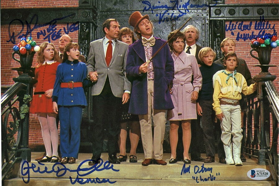 Willy Wonka & the Chocolate Factory Cast Signed 12" x 18" Photo w/ Wilder, etc. (5 Sigs)(Beckett/BAS)