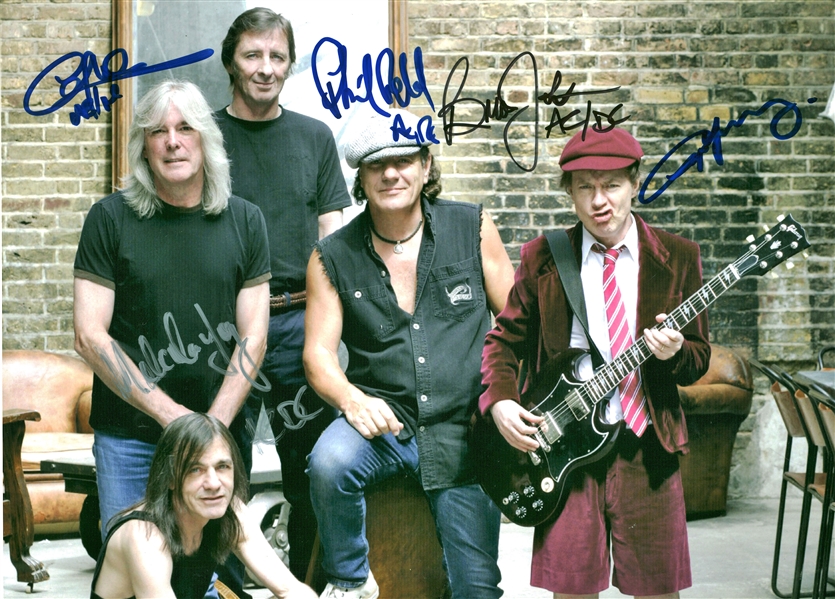 AC/DC Group Signed Over-Sized 15" x 11" Color Photograph w/ All Five Members! (REAL/Epperson)