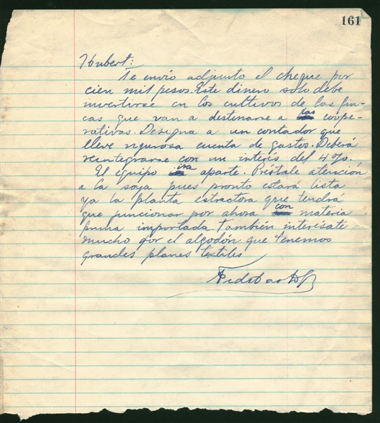 Fidel Castro Rare Signed & Handwritten 9" x 10" Financial Letter (Beckett/BAS Guaranteed)