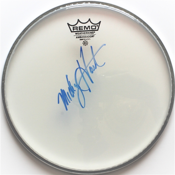 The Grateful Dead: Mickey Hart Signed Drumhead & Drumstick Lot (2)(Beckett/BAS Guaranteed)