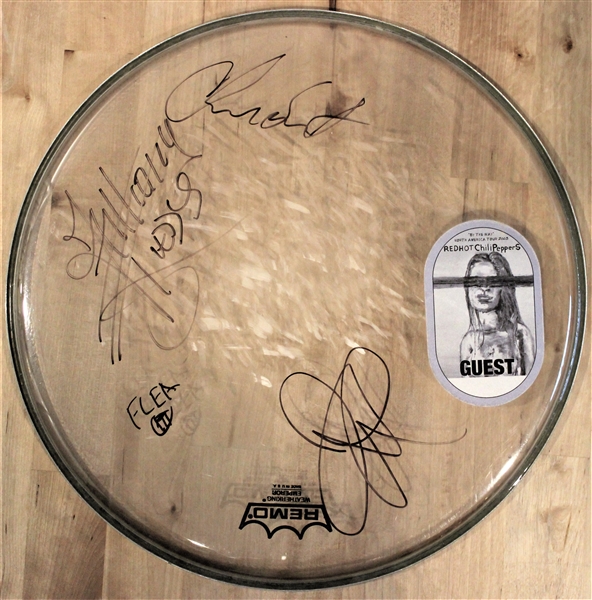 Red Hot Chili Peppers Group Signed 14-Inch Drumhead (4 Sigs)(Beckett/BAS Guaranteed)