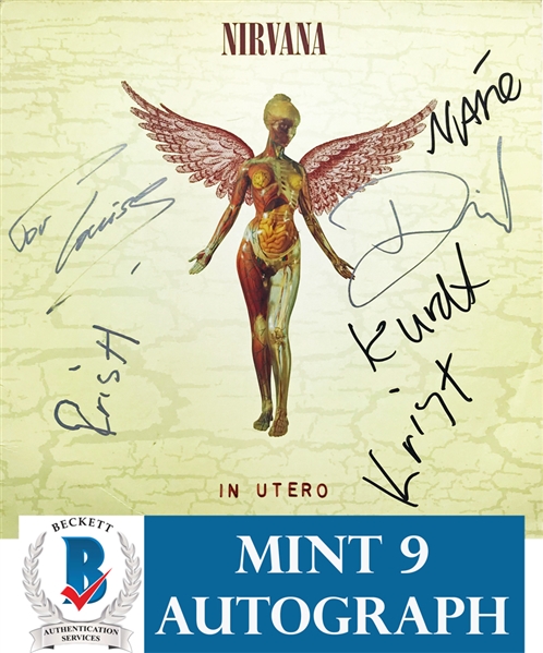 Nirvana ULTRA RARE Group Signed "In Utero" Record Album - Signed Weeks Before Kurts Passing! - Beckett/BAS Graded MINT 9!
