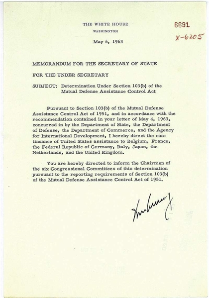 John F. Kennedy ULTRA-RARE Signed 1963 Presidential Military Alliance Memorandum (Beckett/BAS)