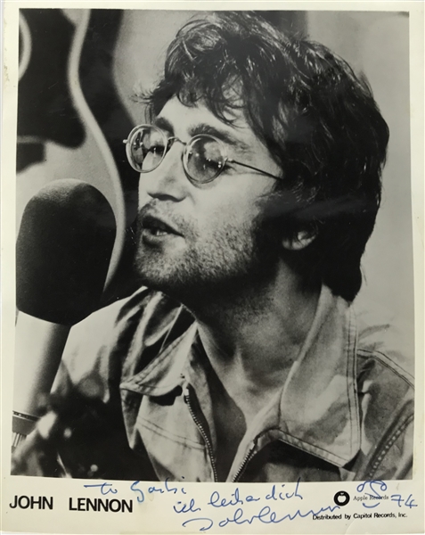 John Lennon Exceptional Signed "Lost Weekend" 1974 Capitol Records 8" x 10" Photograph w/ Sketch! (Beckett/BAS)