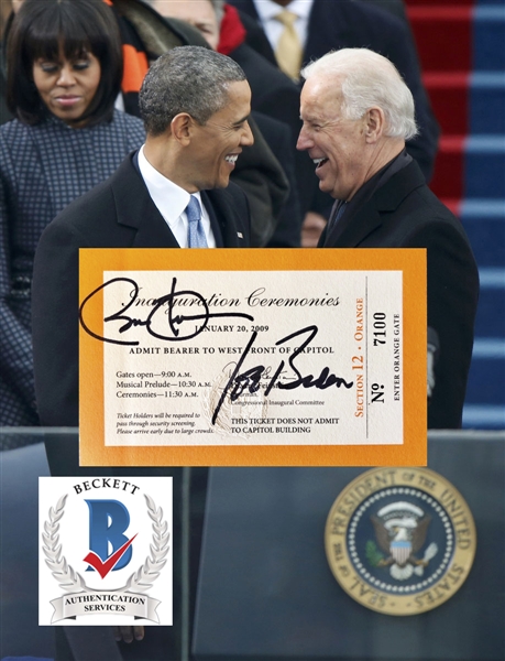 President Barack Obama & VP Joe Biden Ultra Rare Dual Signed 2009 Presidential Inauguration Ticket (Beckett/BAS LOA)