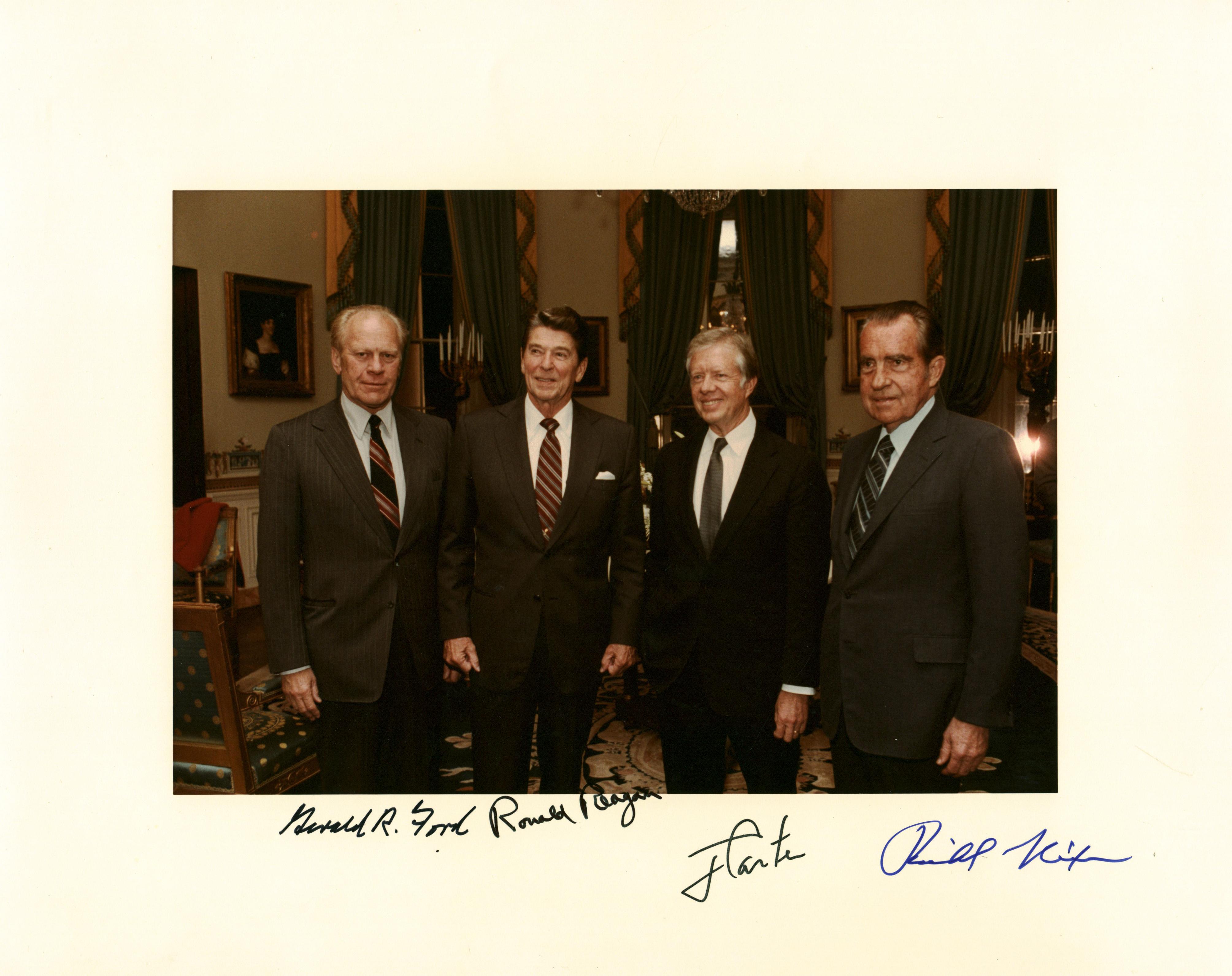 Lot Detail Four Presidents Multi Signed Near Mint 11 X 14 Photograph W Reagan Nixon
