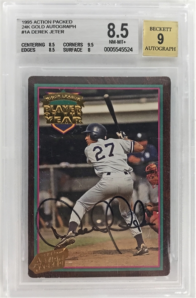 Derek Jeter Signed 1995 Action Packed 24k Rookie Card - BGS 8.5, 9 Auto!
