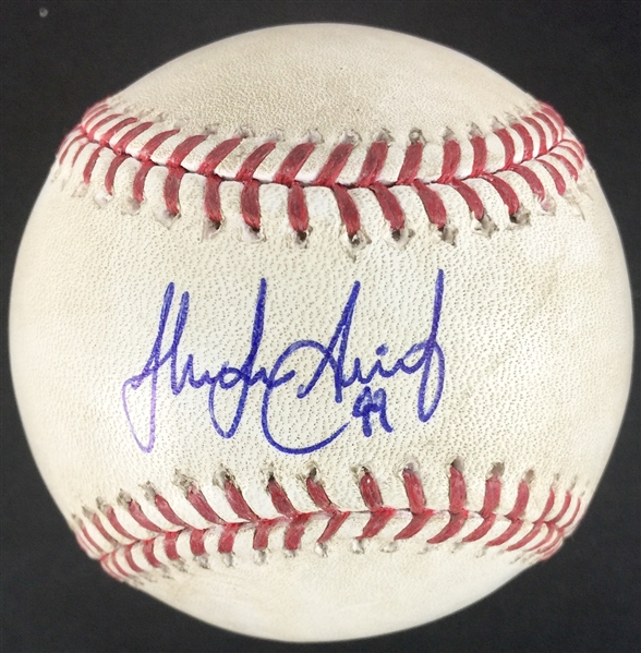 Jake Arrieta Signed & Game Used OML Baseball :: 4/28/2016 MIL vs. CHC :: Arrietas 5th Victory of the Season! (MLB Holo & JSA)