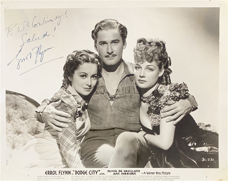 Errol Flynn Signed 10" x 8" Warner Bros Publicity Photo for "Dodge City" (JSA)