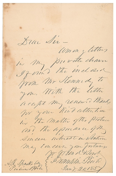 Franklin Pierce Signed & Handwritten 1857 Letter As President! (Beckett/BAS Guaranteed)