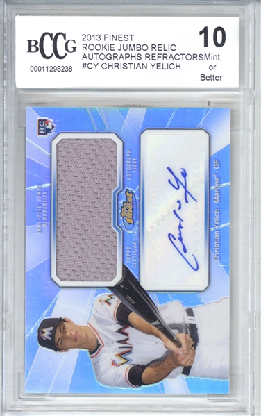 Christian Yelich Signed 2013 Finest Rookie Jumbo Relic Refractors (Beckett BCCG 10)