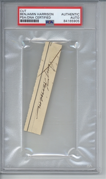 President Benjamin Harrison Signed 1" x 3" Document Clipping (PSA/DNA)