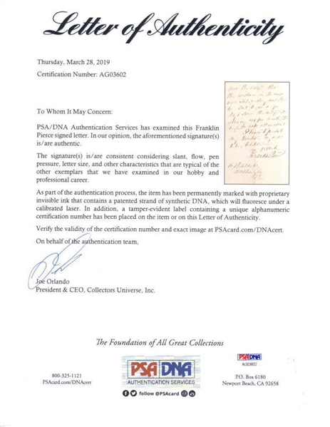Lot Detail - President Franklin Pierce Rare Handwritten ...
