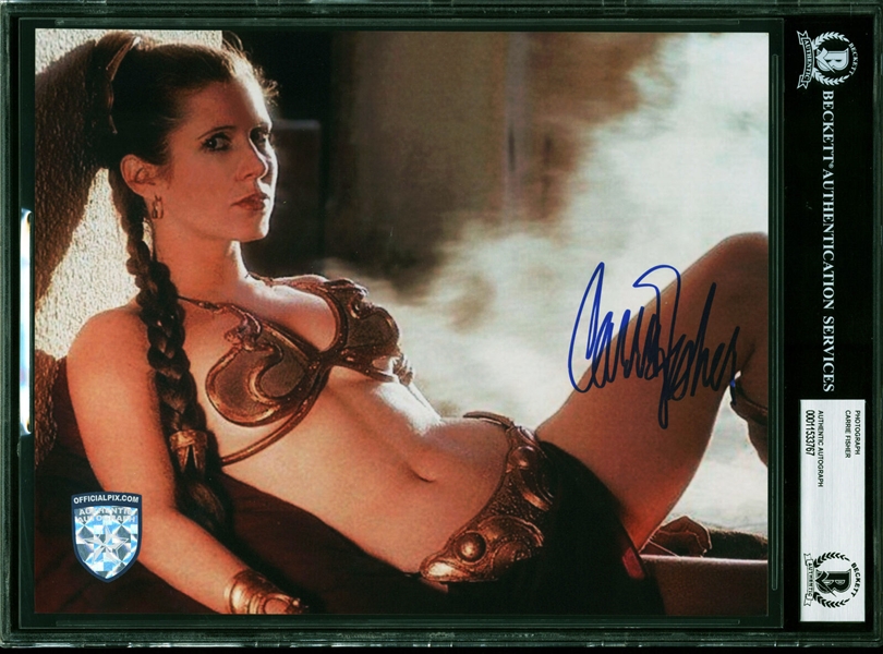 Star Wars: Carrie Fisher Near-Mint Signed 8" x 10" Slave Leia Photograph (Beckett/BAS Encapsulated)