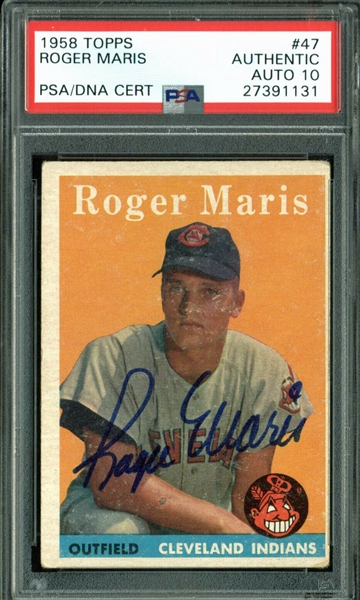 1958 Topps Roger Maris Signed Rookie Card with PSA/DNA Graded GEM MINT 10 Autograph!