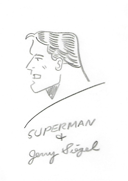 Jerry Siegel Rare 5" x 7" Signed & Hand Drawn Superman Sketch! (JSA)