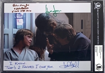 The Empire Strikes Back: Harrison Ford, Mark Hamill & Peter Mayhew Signed 8" x 10" Color Photo with Two RARE Inscriptions! (Beckett/BAS Encapsulated)(Steve Grad Collection)