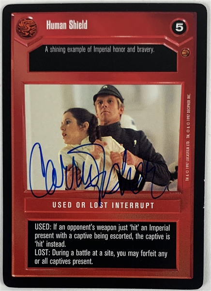 Carrie Fisher Signed 1997 Star Wars CCG Game Card - Human Shield (Beckett/BAS Guaranteed)(Steve Grad Collection)