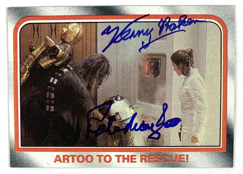 Kenny Baker & Peter Mayhew Signed 1980 Star Wars ESB Trading Card #112 - Artoo To The Rescue (Beckett/BAS Guaranteed)(Steve Grad Collection)
