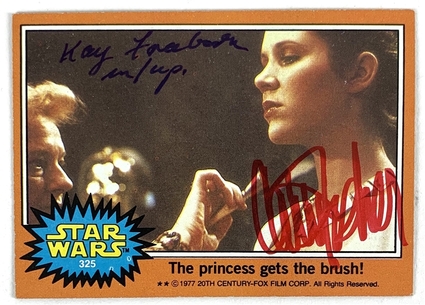 Carrie Fisher & Kay Freeborn Signed 1977 Star Wars Trading Card #325 (Beckett/BAS Authenticated)(Steve Grad Collection)