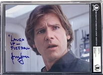Harrison Ford Signed 8" x 10" Empire Strikes Back Color Photo with Amazing "Laugh It Up Fuzzball" Inscription (Beckett/BAS Encapsuated)(Steve Grad Collection)