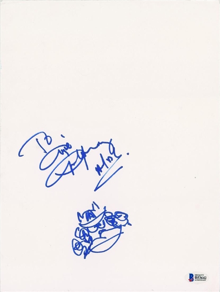 AC/DC: Angus Young Signed 9" x 12" Cardstock Sheet with Hand Drawn Sketch! (John Brennan Collection)(Beckett/BAS)