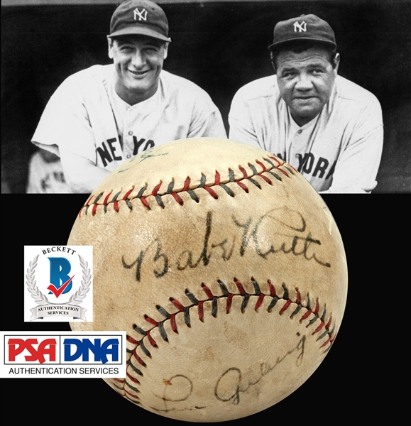 Babe Ruth & Lou Gehrig Amazing Dual Signed OAL Baseball (Beckett/BAS & PSA/DNA)