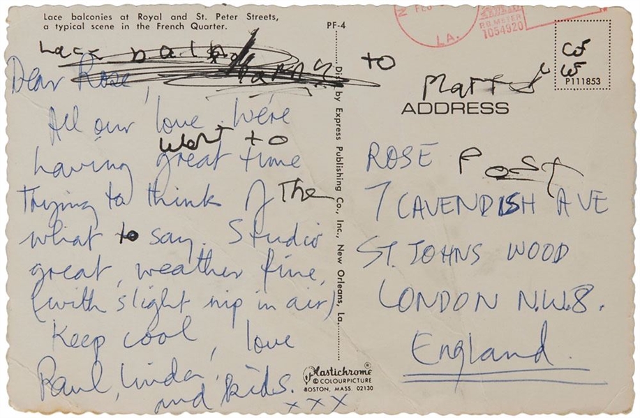 The Beatles: Paul McCartney RARE Handwritten & Signed Postcard (Beckett/BAS Guaranteed)