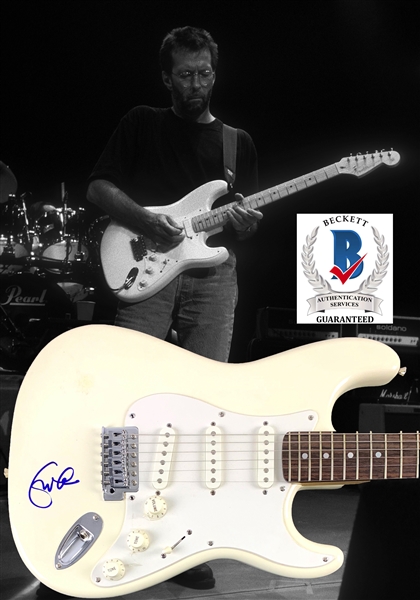 Eric Clapton Signed Fender Squier Stratocaster Guitar with Desirable "On The Body" Autograph (Beckett/BAS Guaranteed)