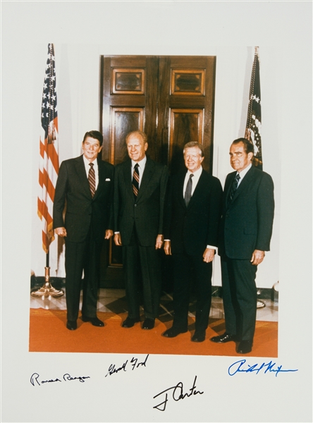 Four Presidents: Ronald Reagan, Richard Nixon, Jimmy Carter & Gerald Ford Rare Signed Over-Sized 11" x 14" Photograph (PSA/DNA)