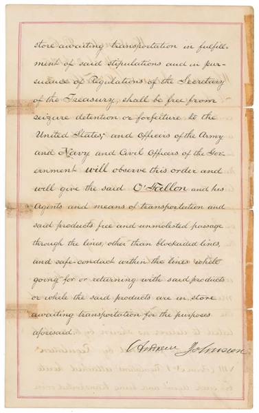 INCREDIBLE Pres. Andrew Johnson Signed Civil War-Dated Document w/ Letter of Approval Signed by Gen. Ulysses S. Grant - Dated 10 Days After Lincolns Assassination (Beckett/BAS)