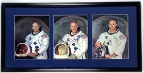Apollo 11 Crew Signed 8" x 10" Display w/ Armstrong, Collins & Aldrin! (Beckett/BAS Guaranteed)